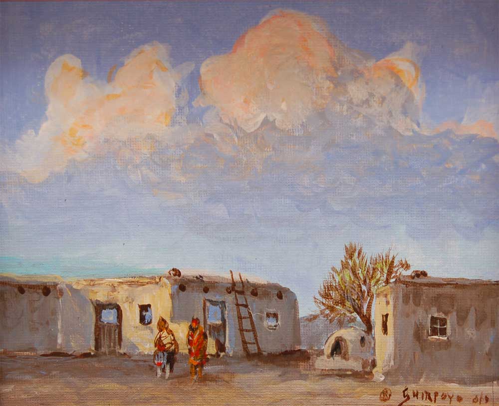 Isleta Pueblo Village Scene Painting by Ed Jojola Shirpoyo Fine Art