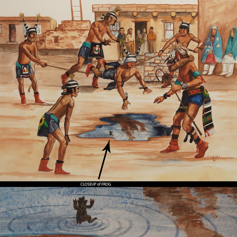 Hopi Pueblo Koshari Clowns and Mud Puddle Painting by Raymond Naha