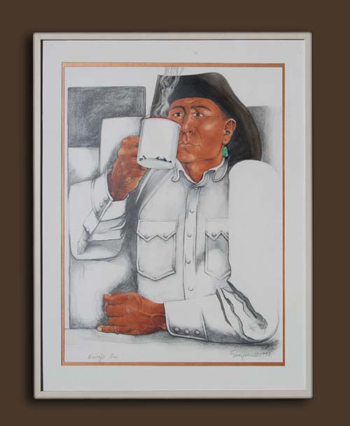 Vintage Framed Robert Chee Dine Navajo Signed Tewa Hand 