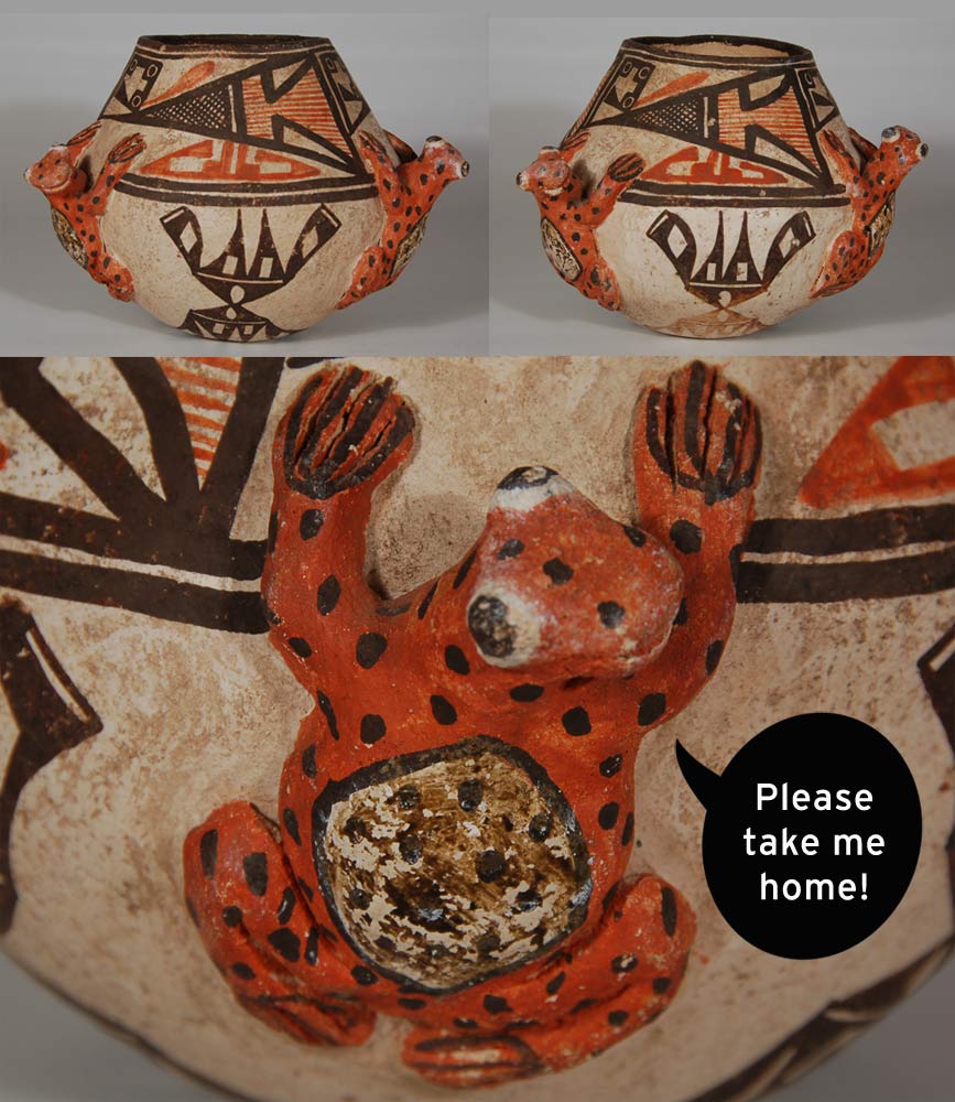 Southwest Indian Pottery Zuni Pueblo Historic Small Polychrome Zuni Pueblo Frog Jar