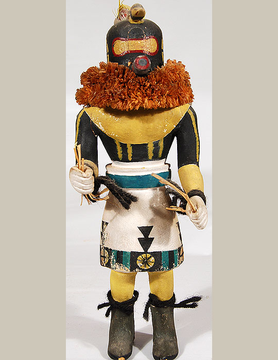 Hopi Konin Supi Kachina / Katsina Doll with shield and feathers