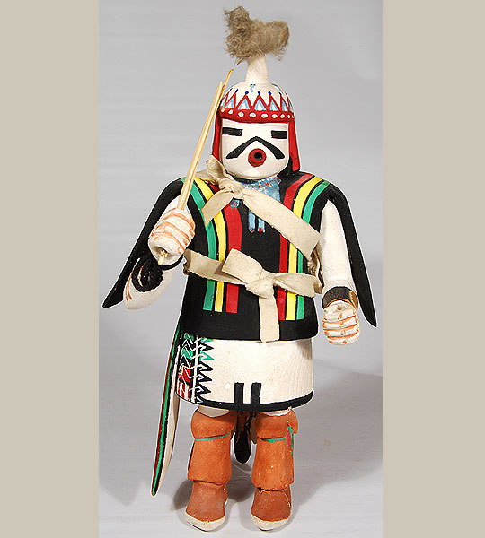 Hopi Konin Supi Kachina / Katsina Doll with shield and feathers