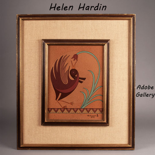 Helen Willshire パステル画 鳥 1993年 Native American Southwest Painting C4402A - Adobe Gallery, Santa Fe