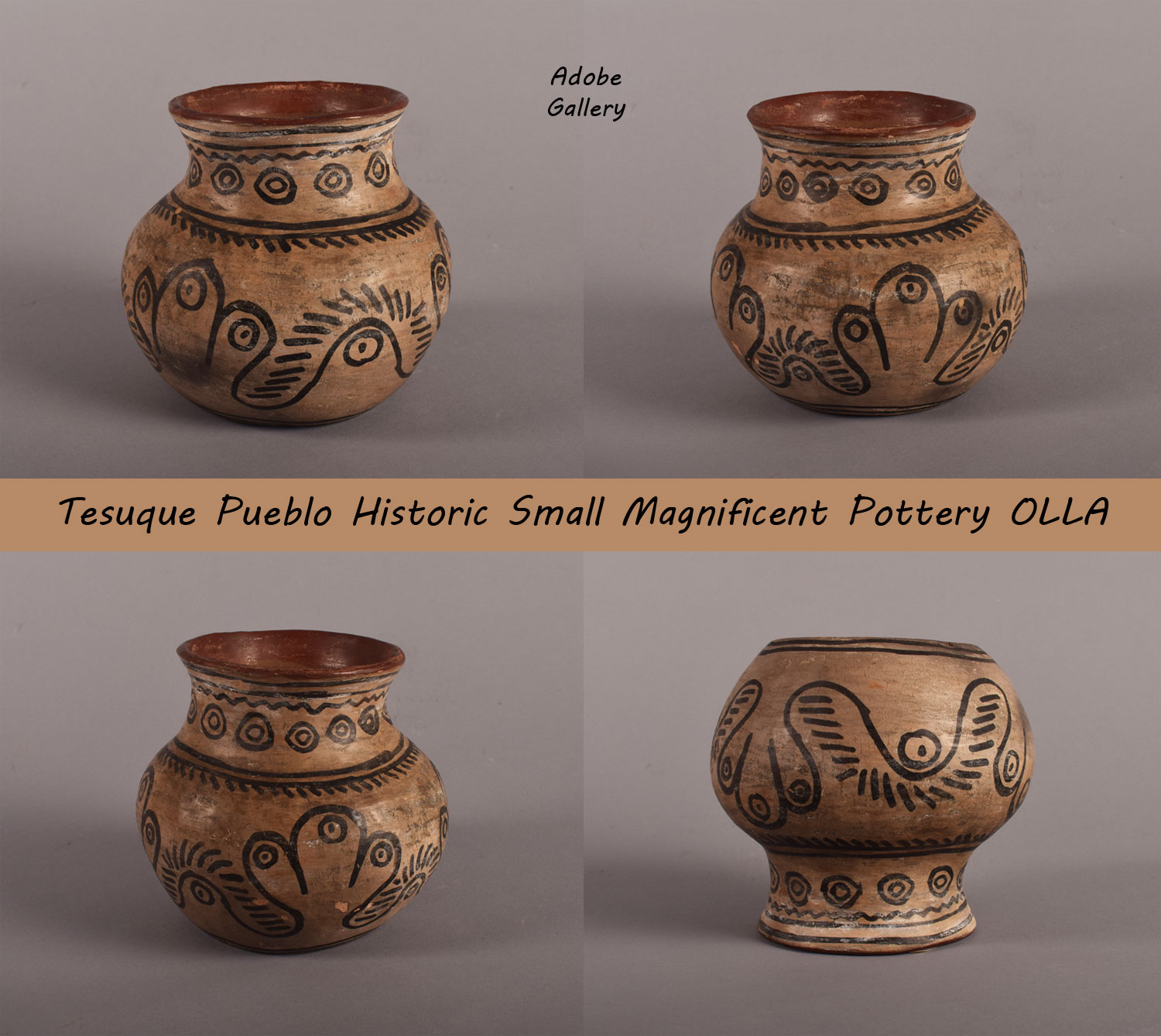 Tesuque Pueblo Southwest Indian Historic Pottery C4424Z Adobe Gallery