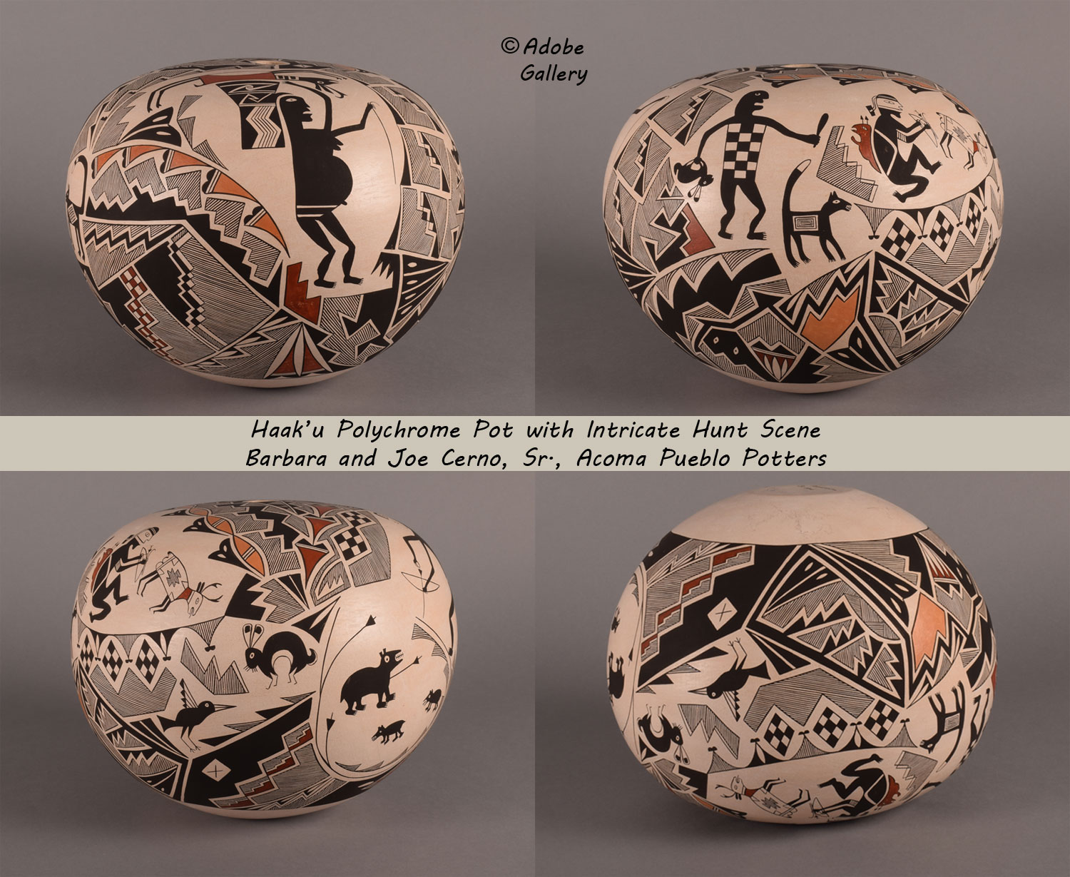 Cerno Modern Southwest Indian Pueblo Pottery Hunt Scene C4701B - Adobe ...