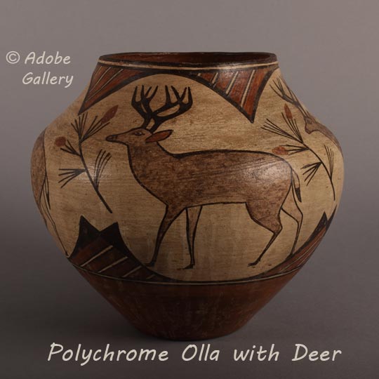 Zia Pueblo Southwest Indian Historic Pottery Deer C4730-08 - Adobe