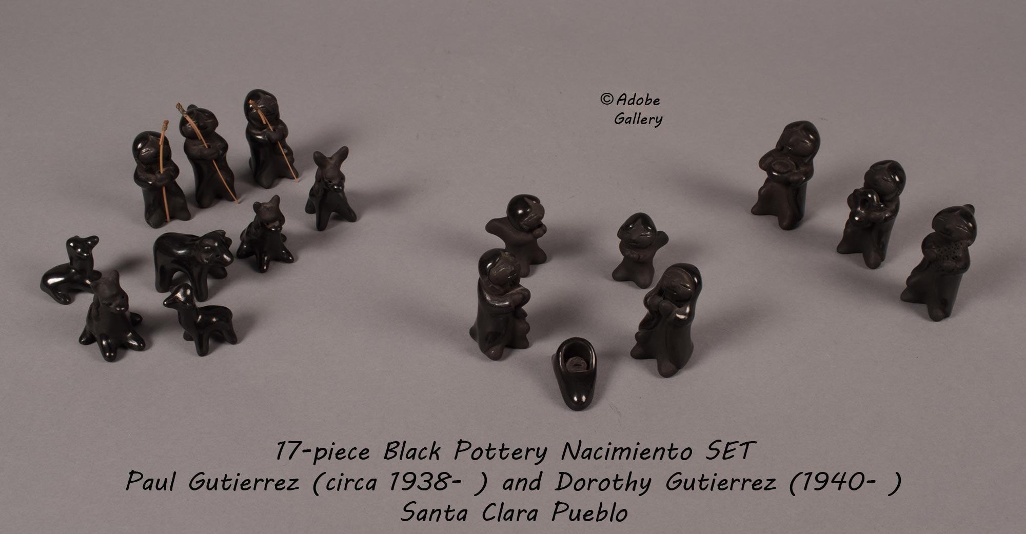 Pueblo Black Pottery Figurine Nativity Gutierrez C4767o