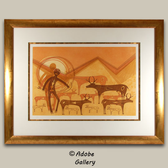 Helen Hardin Deer Slayer Etching Santa Clara Pueblo C4957B - Adobe