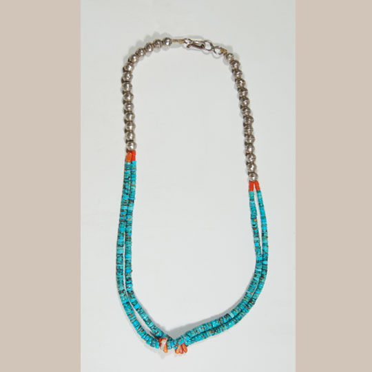 Turquoise Jaclas and Silver Beads Necklace C3710C