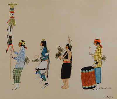 Example: Original Painting of Pueblo Dance Scene by Tonita Vigil Peña (1893-1949) Quah Ah