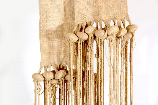 Close up view: Hand Woven Cotton Rain Sash with Fringes 