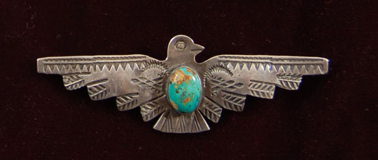 Navajo Silver and Turquoise Thunderbird Pin