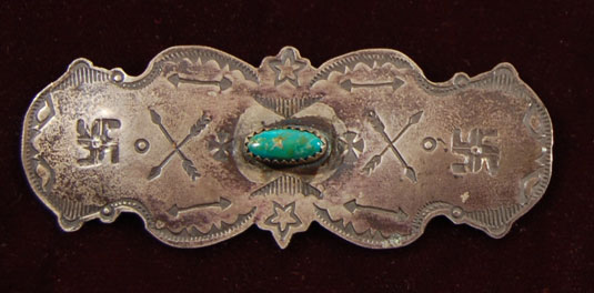 Silver and Turquoise Pin with Stamped Symbols