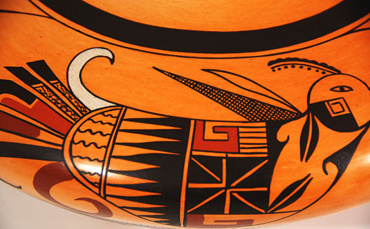 close up view - Nampeyo Inspired Hopi Seed Jar with Birds 