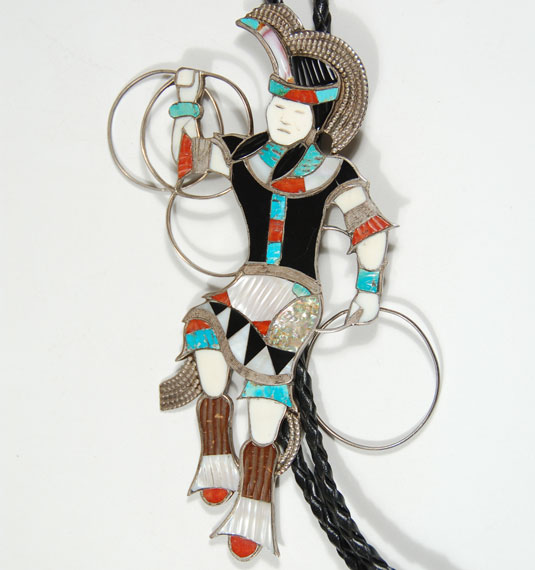 Zuni Bola - Bolo of Multi-Stone Hoop Dancer