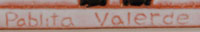 This one is of interest to us because I believe it is the only one, of the half-dozen images that Pablita authorized, that has a typographical error in her name.  Below the Yei figure, is Pablita Valerde, the last name being misspelled.  It would be interesting to know how many were made and distributed before it was discovered and perhaps corrected.