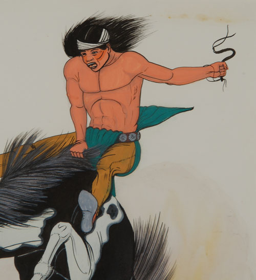 Original Painting of a Navajo Riding a Bucking Horse by Quincy Tahoma