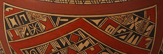 Huma produces the most perfect vessel, balanced in every respect and burnished to a smooth and beautiful finish, upon which she applies a total composite design that completely conceals the base surface.  Her designs are minute or thumbnail images of Sikyatki prehistoric designs from her pueblo&rsquo;s ancestral village.  She has been one of the most sought after Hopi potters for over a decade now. She has been featured in many publications and her work is represented in major galleries and museums throughout the country. There is no mystery as to why Rondina has won many awards over the years for her exquisite work. She deserves every accolade bestowed on her. Her pottery is traditional in every manner. She hand coils all her vessels and uses only vegetal and mineral paints. Traditional firing is carried out as well.  This jar is absolutely a jewel among pueblo pottery. Condition:  The jar is new and in original condition Provenance: from the collection of a Minnesota gentleman Recommended Reading: Hopi-Tewa Pottery 500 Artist Biographies by Gregory Schaaf 
