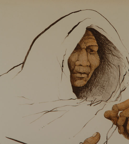 Stone lithographs are considered unique works of art.  The original is drawn by the artist on a large, flat, mirror-finish stone, from which the lithographs are printed.   Each copy of the edition is hand printed, color by color, in single steps.  Once the edition is printed in full, the drawing on the stone is effaced so that no more can be printed.  This lithograph was drawn and hand-printed at Western Graphics (notice their hallmark), in Albuquerque, New Mexico, in July 1977, the year Singer moved to Albuquerque.  It is a two-color lithograph on White Arches paper in an edition of 60.  It is signed by the artist and bears the chop of the shop, printer, and artist.  This one is numbered 58 of 60.    Singer described his penchant for doing single-figure drawings, eliminating everything not essential, as not trying to tell a story but setting a relationship between the art and the viewer.  Cat’s cradle is a well-known series of string figures played as a game. The name of the entire game, the specific figures, their order, and the names of the figures vary. Versions of this game have been found in indigenous cultures all over the world from the Arctic to the Equatorial zones. In some regions of the United States this game is also known as Jack in the Pulpit.   Condition:  The lithograph is in original condition.  It has just been framed using all archival materials and placed back in the original wood frame.  Provenance: from the collection of Katherine H. Rust 