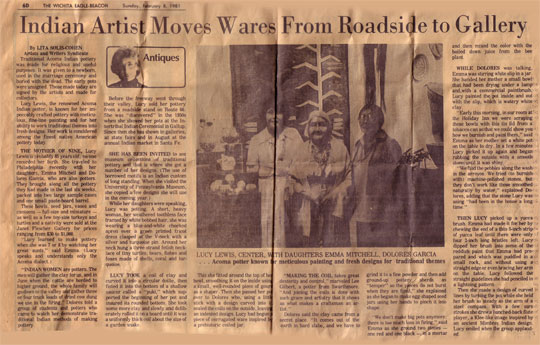 Note: There is a Sunday, February 8, 1981 article from The Wichita Eagle-Beacon newspaper about Lucy Lewis included with the purchase of this olla.