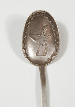 Silver Navajo Spoon with Double Headed Bird on Handle close-up view
