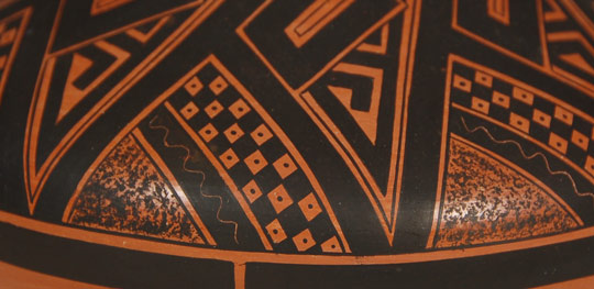 Hopi Contemporary Black on red Jar - close up view