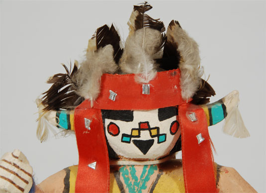 Hopi Konin Supi Kachina / Katsina Doll with shield and feathers