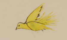 a small yellow bird flying overhead