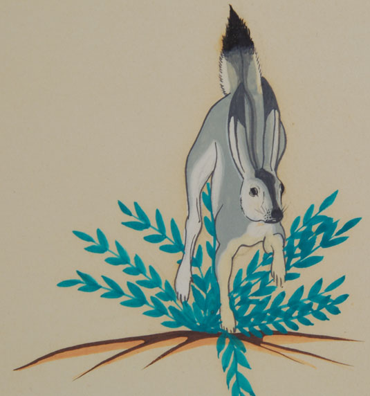 Close up view of the Rabbit during the hunt - by Ben Quintana (1923-1944) Ha-a-tee of Cochiti Pueblo