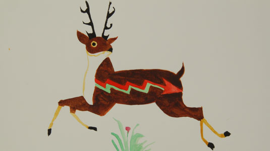 Fleeing antelope in a realistic pose, yet emblazoned its body with a jagged arrow, perhaps signifying its life force. 