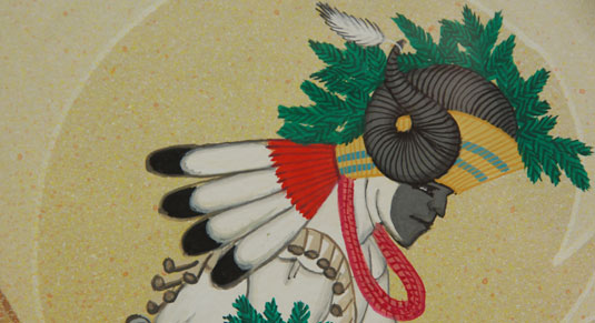 Close up view: Tewa Pueblo Ram Dancer Painting