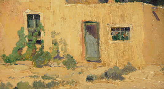 Close up of the Adobe Home in this painting