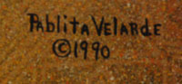 Signature of aritst: Pablita Velarde (1918-2006) Tse Tsan - Golden Dawn