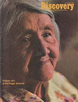 Included with this jar is a copy of Discovery—The Allstate Motor Club Magazine, Autumn 1982, which includes a photograph of Lucy Lewis on the cover, a two-page article on her entitled “Sharing the Shape of the Past,” a two-page article on Helen Cordero entitled “Storyteller Dolls: a Grandfather’s Inspiration,” and a two-page article on Michael Naranjo entitled “Boyhood Visions and Bronzes that Soar.”