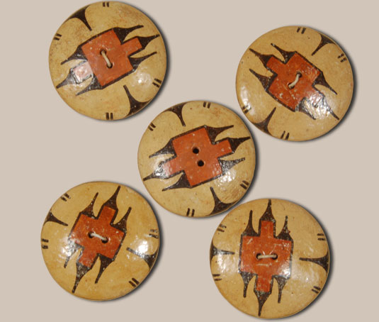 Set of Five Polychrome Pottery Buttons from Zia Pueblo