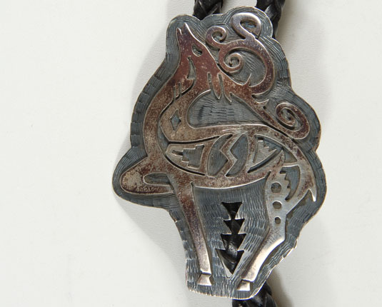 Close up view - Sterling Silver Overlay Bolo with Antelope