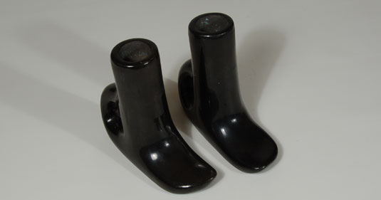 Alternate View of these pottery candle holder - boots pair