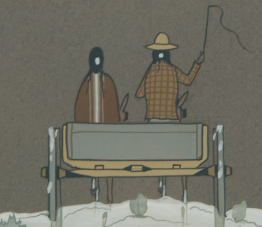Close up view of this Original Painting of a Navajo Couple in their Buckboard