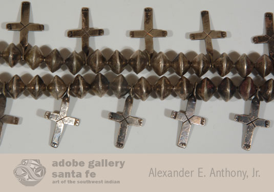 Close up view of this Isleta Pueblo Silver Cross Necklace.