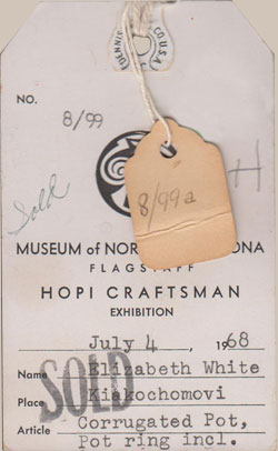 Original Museum of Northern Arizona exhibit tag with this jar.