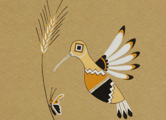 Close up view of the Pueblo hummingbird image.