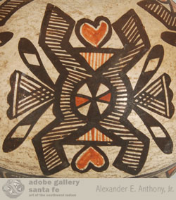 Close up view of part of the side panel design on this Zuni OLLA.