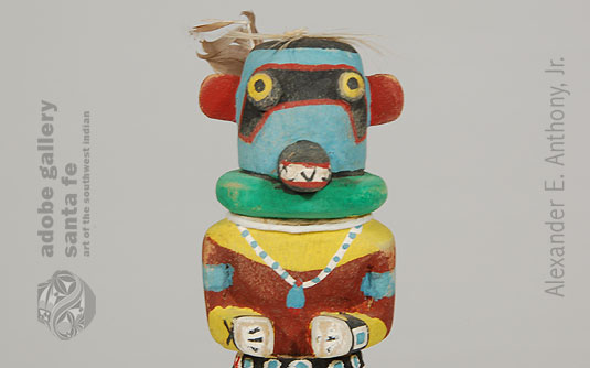 Hopi Konin Supi Kachina / Katsina Doll with shield and feathers, ca 1940