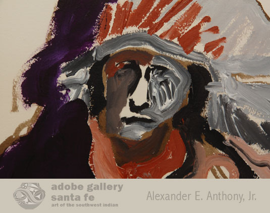 Close up view of on of the Plains Indians in this painting.