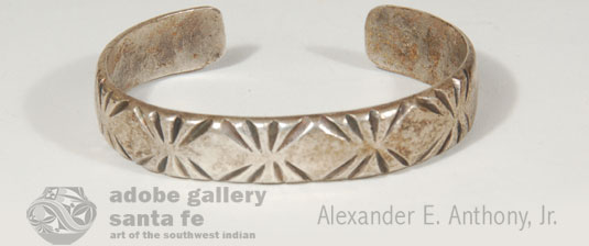 Alternate view of this Navajo Sterling Silver Cast Bracelet with Diamond Design