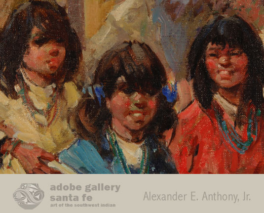 Close up view of the girls in this painting.