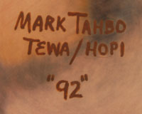 Its base is signed “Mark Tahbo Tewa/Hopi 92”.