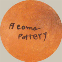 The jar is signed on the underside Acoma Pottery. It is estimated to be circa 1930s.