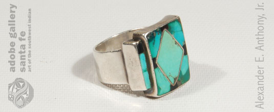 Alternate side view of this beautiful Turquoise and Jet ring.