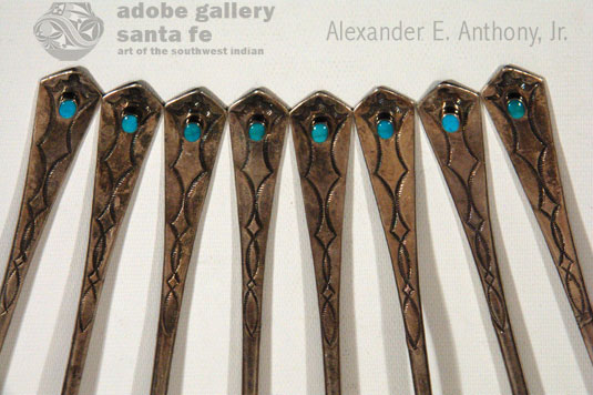 Close up view of the Turquoise Handles of the ice tea spoons.